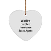 Gifts from Friends for Insurance Sales Agent Christmas Unique - World's Greatest Insurance Sales Agent Heart Ornament, Funny Quote - Image 1